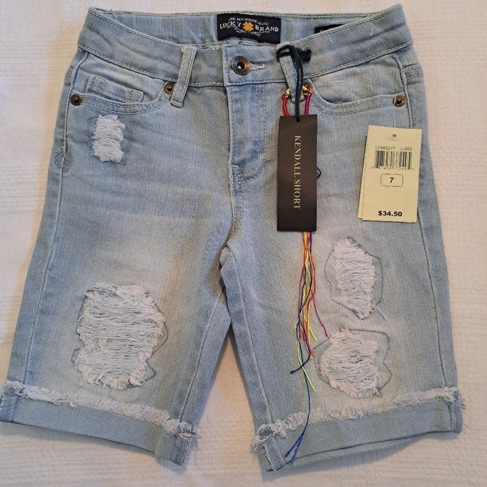 Lucky Brand girls size 7 distressed jean shorts, lots of stretch, New